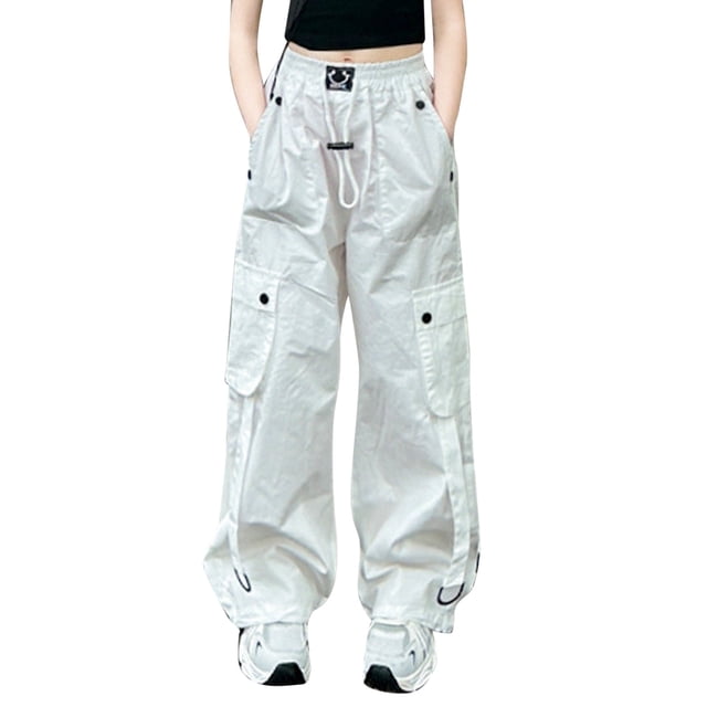 TZEWGL Spring Summer Solid Cool Street Style Hip Hop Pants With Pocket For Kids Active High Waisted Drawstring Loose Fit Pants For Girls size 6-7T