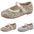 thumbnail image 4 of LNMQLPDBS Toddler Dress Shoes Low Heel Adjustable Band Mary Jane Shoes Baby Stage Performance Dance Shoes Glitter Sequins Flower Girls Flat Shoes Princess Shoes for Wedding Gold 5.5-6 Years, 4 of 8