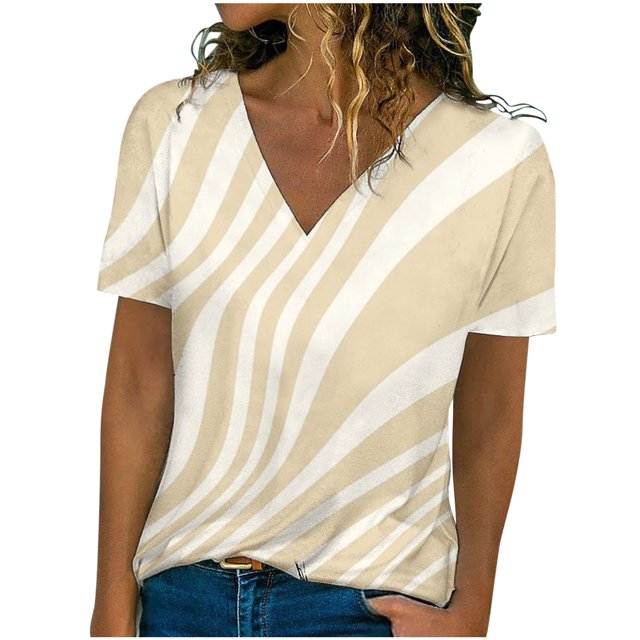 Mujeres Casual con cuello en V de manga corta impresa pulóver blusa camiseta Tops sueltos OAVQHLG3B Store lin121212