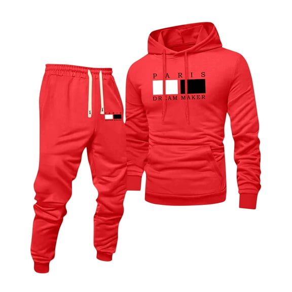 Hogleaql Sweatsuits for Men 2 Piece Solid Color Fleece Hoodie Joggers Sport Pants Set Sweat Fall Winter Suits with Pockets Red XL