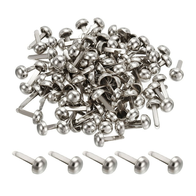 Unique Bargains 6x12mm Mini Brads Round Paper Fasteners for Art Crafting, Silver Tone 200pack