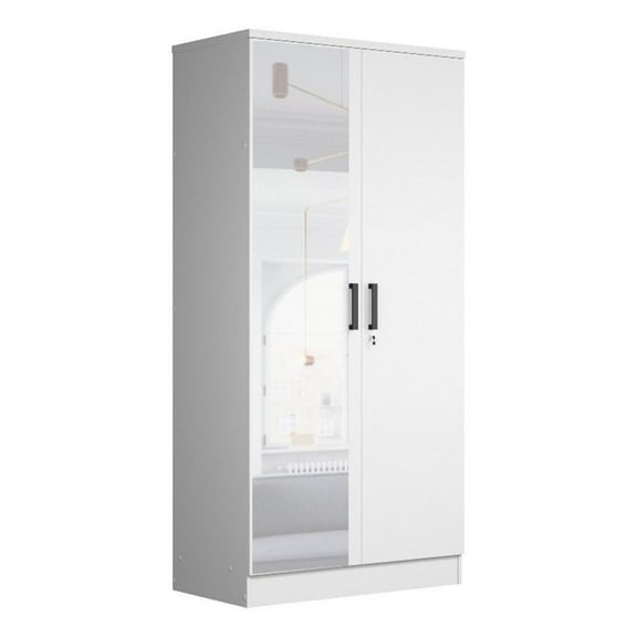 Better Home Products Harmony Two Door Armoire Wardrobe with Mirror, White, 20" D x 31" W x 72" H