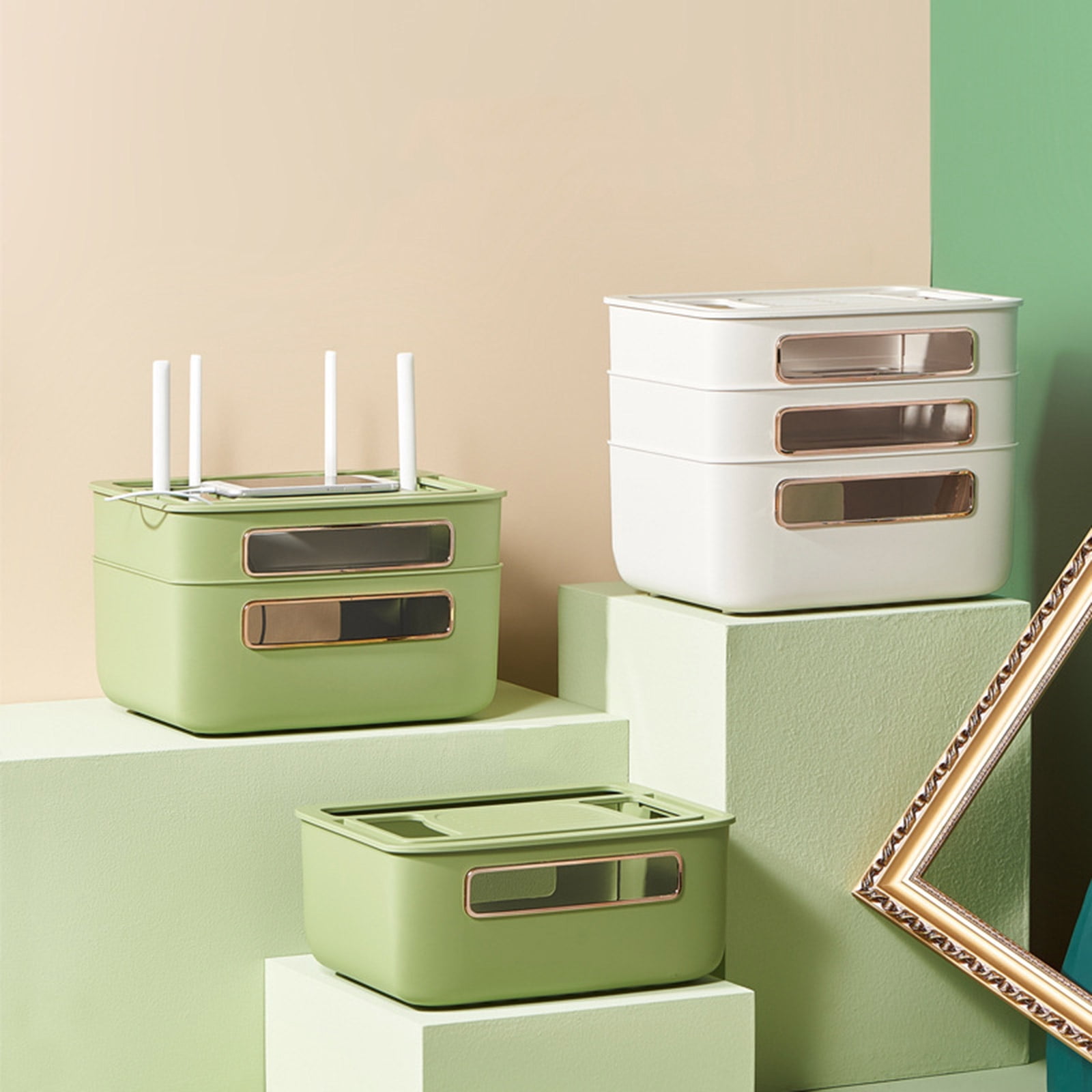 AOOOWER 1/2/3 Layers WiFi Router Cover Shelf Power Strip Cable Management Storage Box Hollow Out Plastic Socket Wire Hider Rack