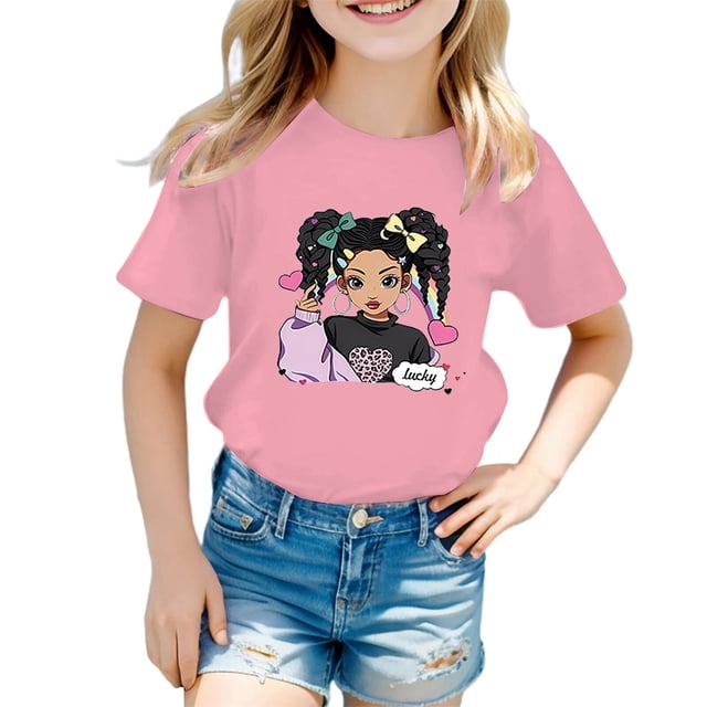 PMVFHDE Hauts à Manches Courtes pour Fille Hauts Mignons pour Fille Hauts d'Été Tendance pour Filles Robe T-Shirt Tendance pour Filles T-Shirt Graphique Mignon à Col Rond Manches Courtes T-Shirt Décontracté d'Été Rose, 8-9 Ans