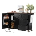 thumbnail image 1 of 54.5" Farmhouse Kitchen Island with Power Outlet, Kitchen Storage Island with Internal Storage Rack, Drop Leaf, Spice Rack, Rolling Kitchen Cart on Wheels, for Kitchen,Black, 1 of 5