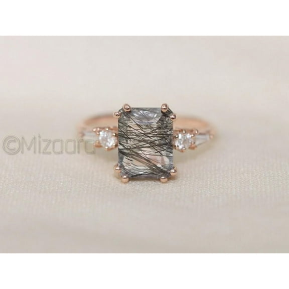 Mizaara, 925 Sterling Silver Black Rutile Quartz Ring, Engagement Ring, Stacking Women's Ring, Statement Handmade Black Rutile Women Ring, Solitaire Women Ring, Cocktail Proposal Ring, Gift For Him