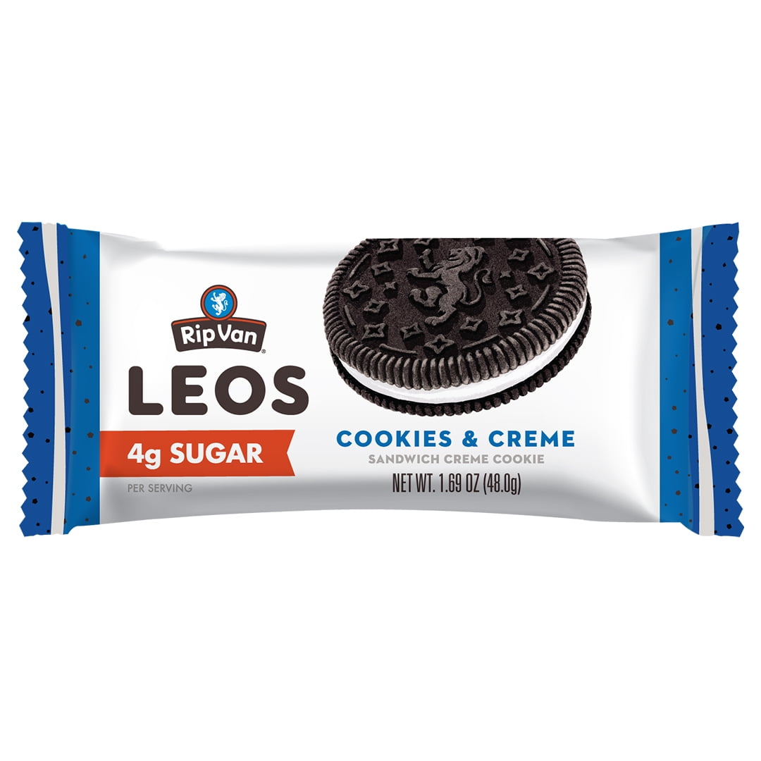 Rip Van Leos Cookies & Creme Sandwich Cookies, Low Carb, 2g Sugar, 10 Packs (40 Cookies, 1.69 oz Each)