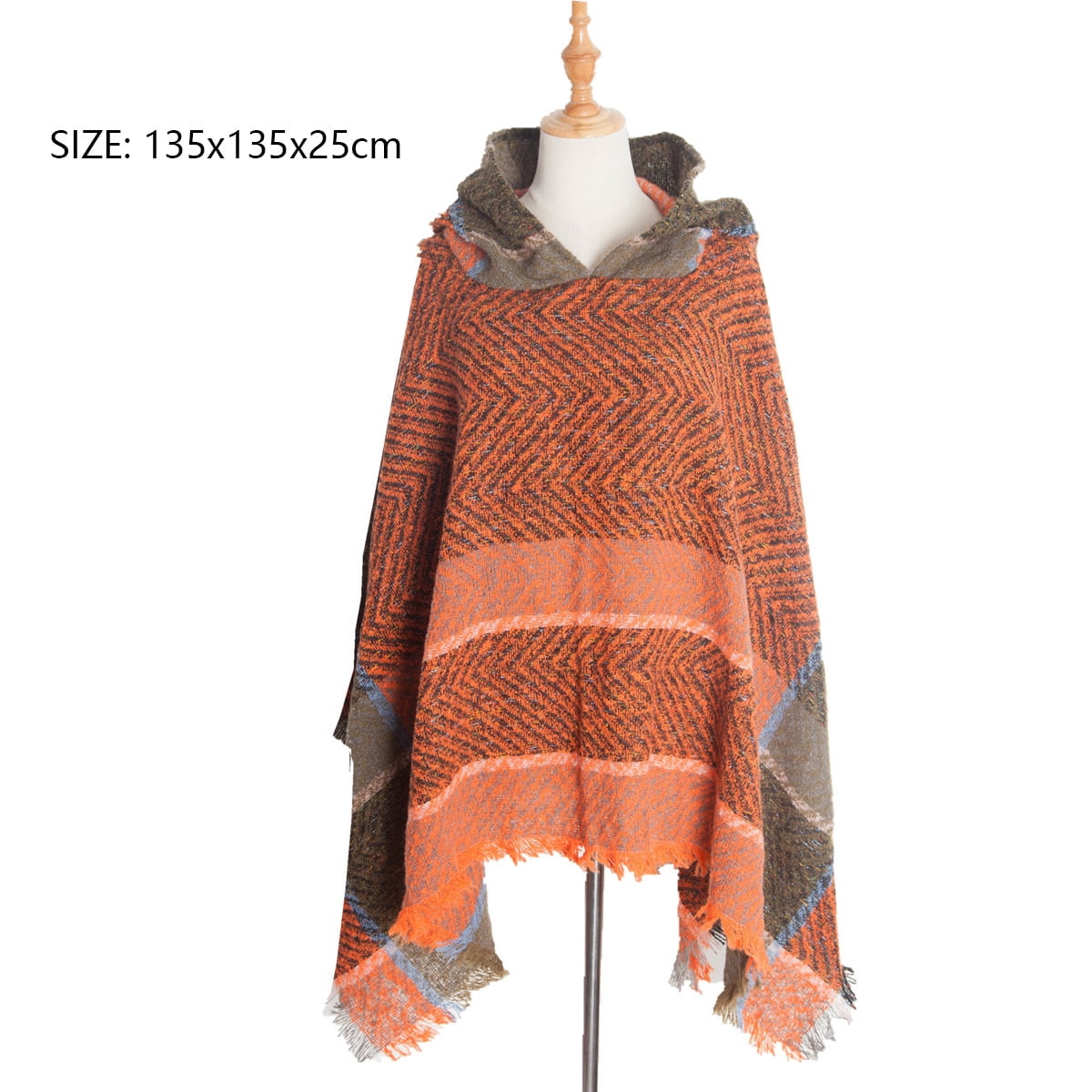 Women's Bohemian Aztec Print Blanket Poncho Hoodie Cape Shawl with Tassels