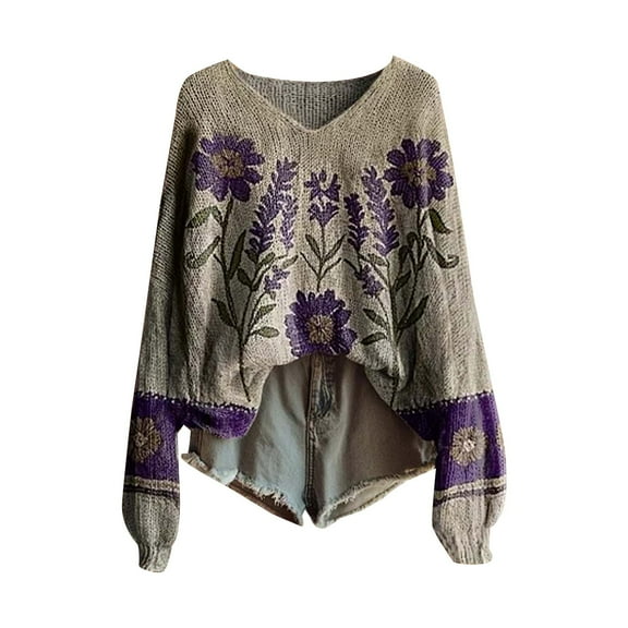 Bovemsi Sweaters for Women Cozy Knitted Pullover Sweater Fashion Long Sleeve V Neck Blouse Winter Warm Layer Top Daily Going Out Shirts Fall Sweaters