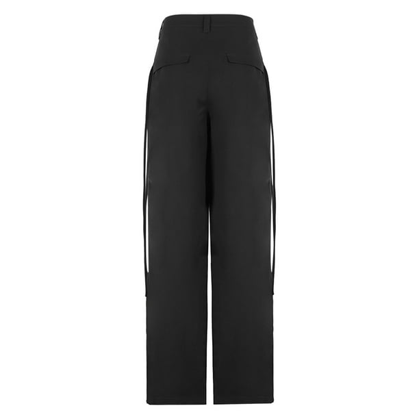 Gibobby pantalones deportivos mujer Pantalones tejidos ocasionales del bolsillo recto del ajuste flojo del color sólido de la moda (Negro, S)