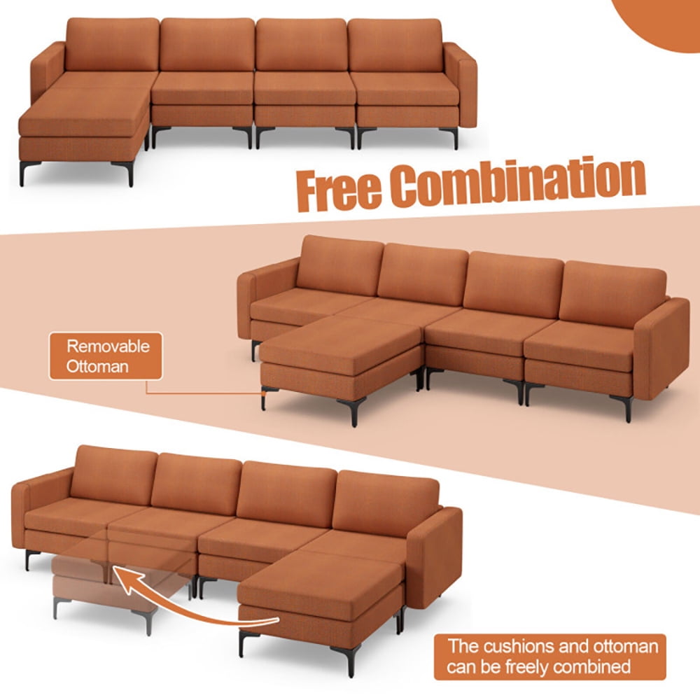 Finihen L-shaped Sectional Sofa Couch, Convertible Sectional Sofa, Modular L-shaped Sectional Sofa with Reversible Ottoman and 2 USB Ports, for Living Room, Orange Finihen L-shaped Sectional Sofa Couch, Convertible Sectional Sofa, Modular L-shaped Sectional Sofa with Reversible Ottoman and 2 USB Ports, for Living Room, Orange