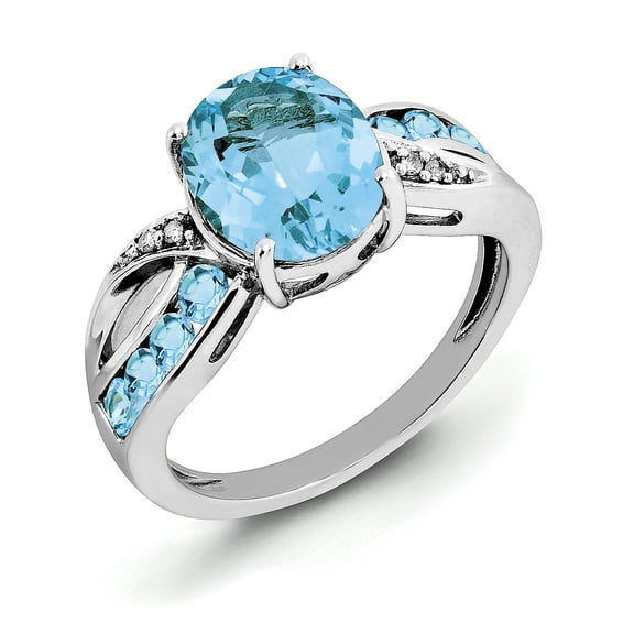 Primal Silver Sterling Silver Rhodium-plated Diamond and Light Swiss Blue Topaz Ring