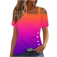 thumbnail image 2 of Xihbxyly Tops ! Tops for Women 2025, Women's Cold Shoulder Tops Short Sleeve Button-Up Top Blouse Casual Tunic Blouse T-Shirts Orange XL, 2 of 5