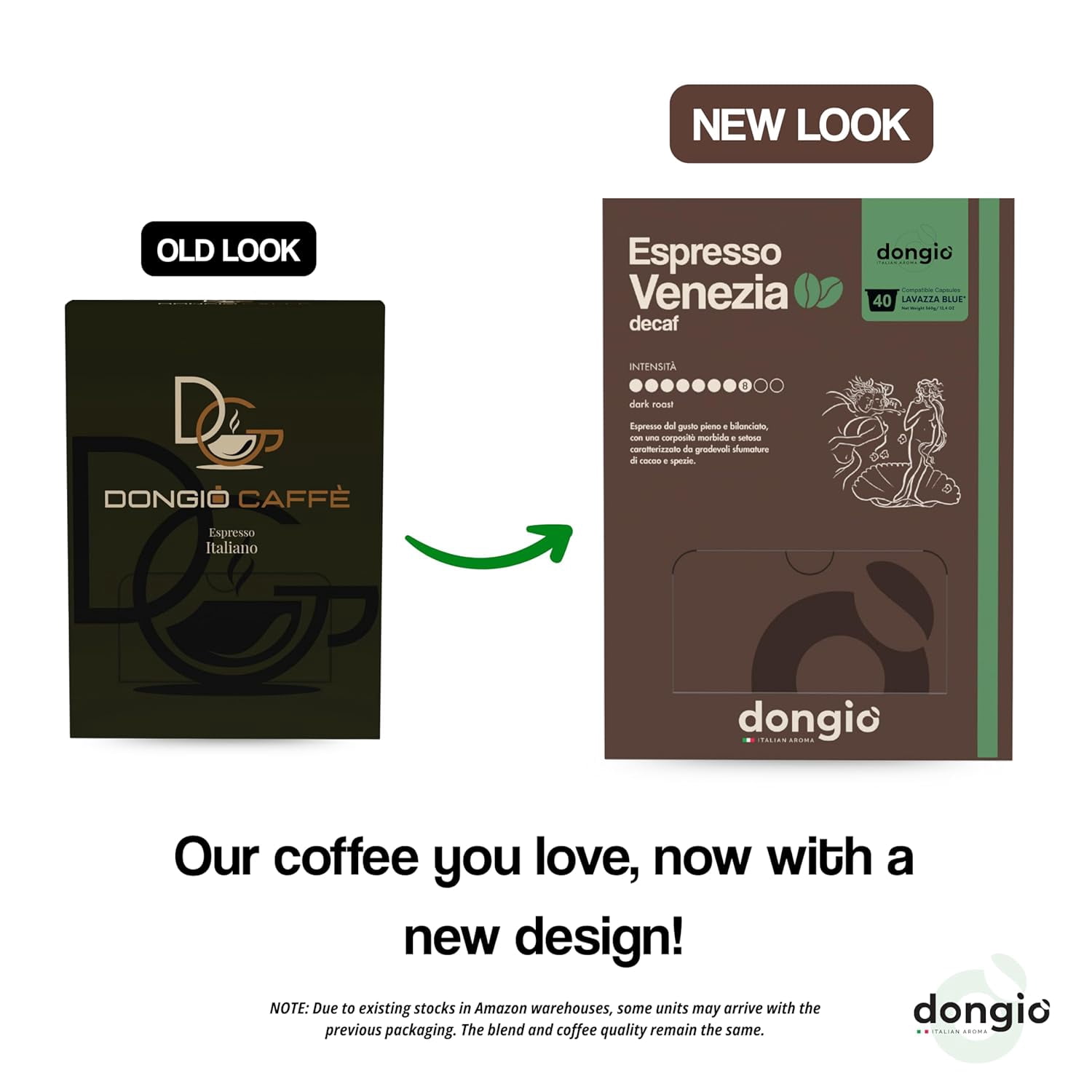Dongio Caffe Espresso Venezia Decaf – Compatible with Lavazza Blue, Dark Roast Decaffeinated Espresso Capsules, 40 Count