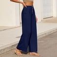thumbnail image 6 of RQYYD Women's Elastic Waist Linen Pants Casual Loose Wide Leg Button Front Lightweight Summer Daily Wear Bottoms, 6 of 6