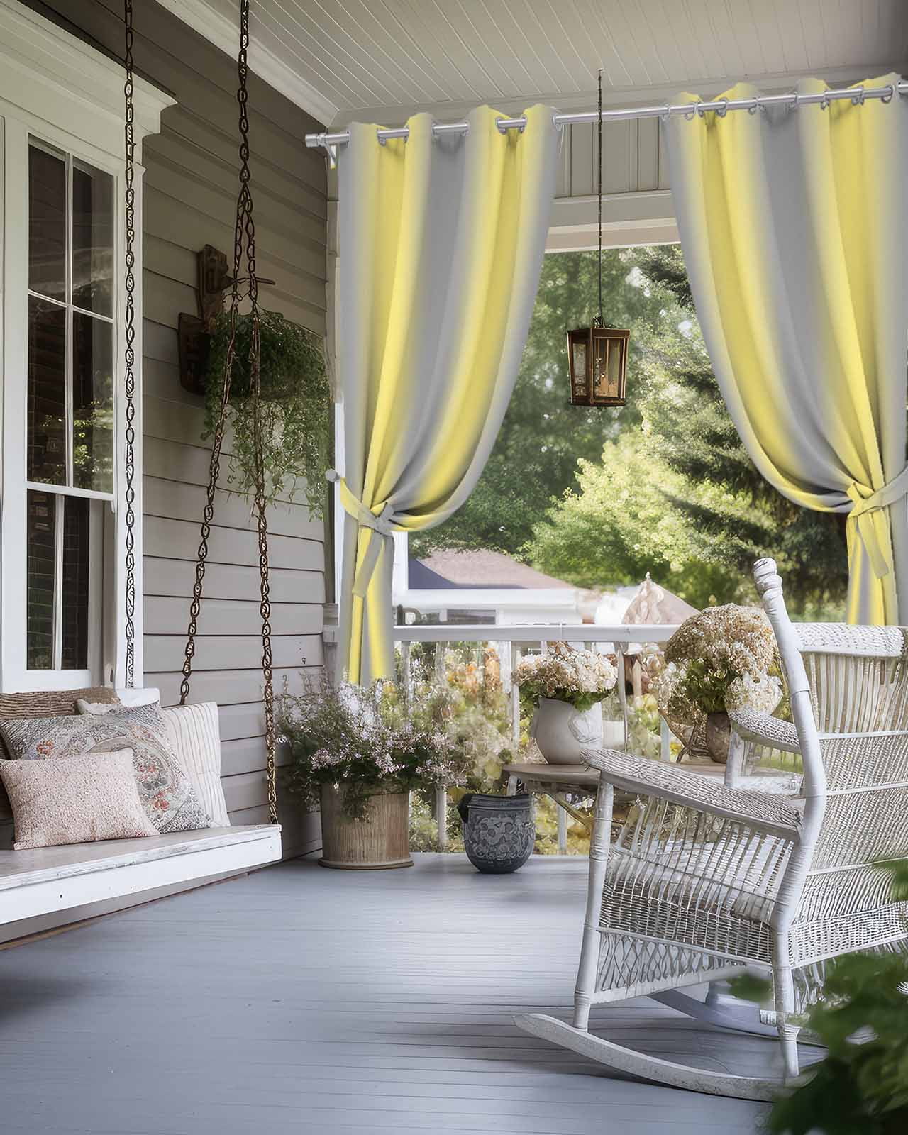 Outdoor Curtains for Patio, Yellow Ombre Waterproof Blackout Outside Curtain for Porch/Pergola/Gazebo, Farmhouse Grey Modern Art Thermal Insulated Drapes for Cabana, 2 Panels, 54 x 108 Inch