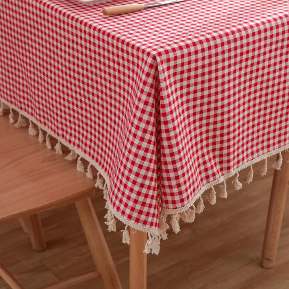 Red Plaid Tassel Tablecloth,Rustic Buffalo Check Cotton Table Cloth for Thanksgiving Christmas
