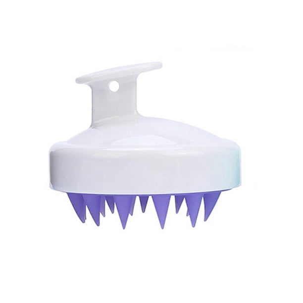 Cepillo masajeador de cuero cabelludo de silicona para lavar el cabello y combatir la caspa, mango ergonómico, blanco.