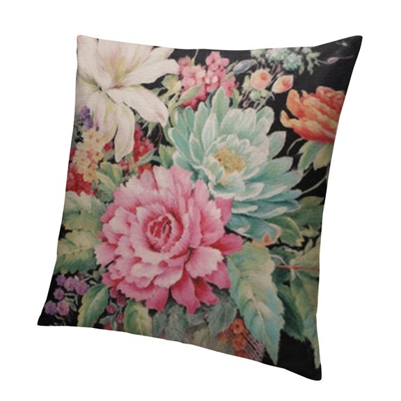 Watercolor Vintage Rose Decorative Throw Pillow Cover Case, Peony Succulents