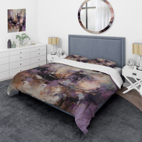 Designart "Lavender Enchanted Essence" Abstract Marble Bedding Covert Set - Modern Purple Abstract Bed Set With 2 Shams