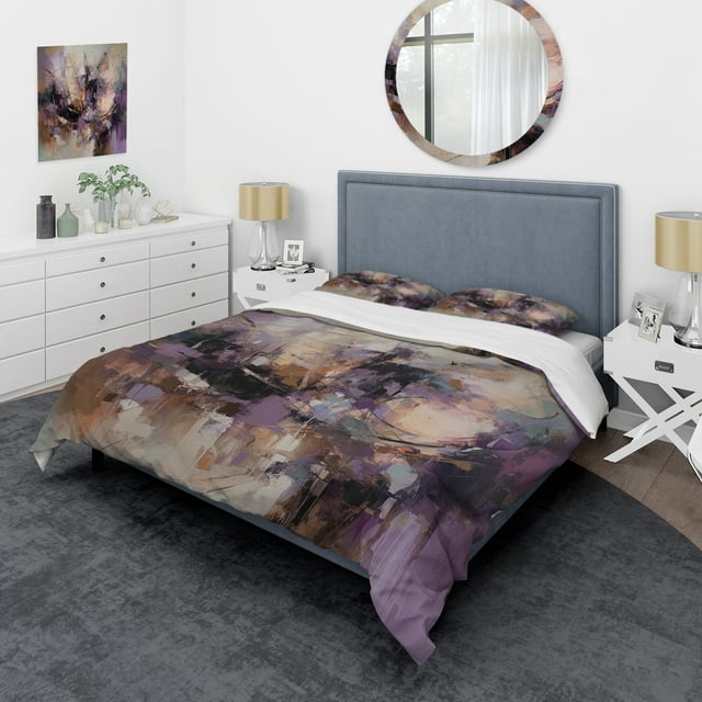 Designart "Lavender Enchanted Essence" Abstract Marble Bedding Covert Set - Modern Purple Abstract Bed Set With 1 Sham