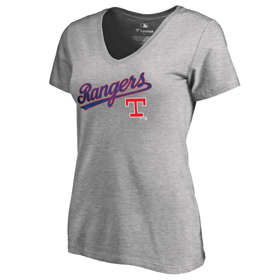 Women's Heather Gray Texas Rangers Core Wahconah V-Neck T-Shirt