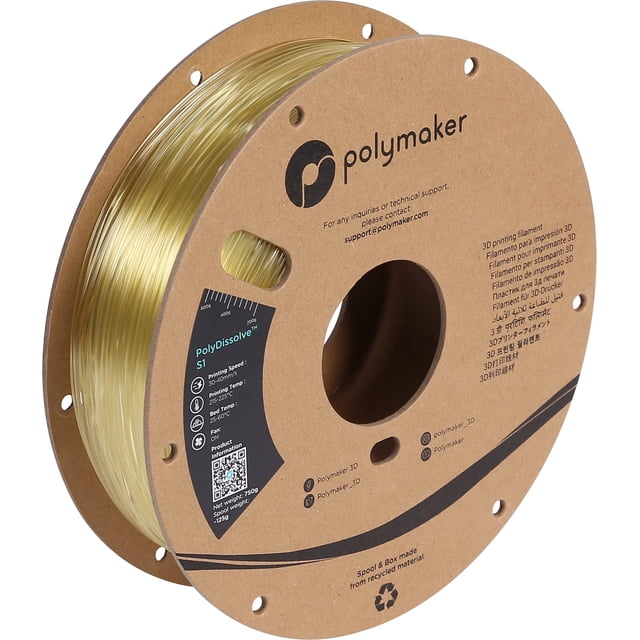 Polymaker PolyDissolve S1 PVA Filament, 1.75mm, 750g, Water Soluble Support for PLA/TPU/PVB/Nylon 3D Printer Filament