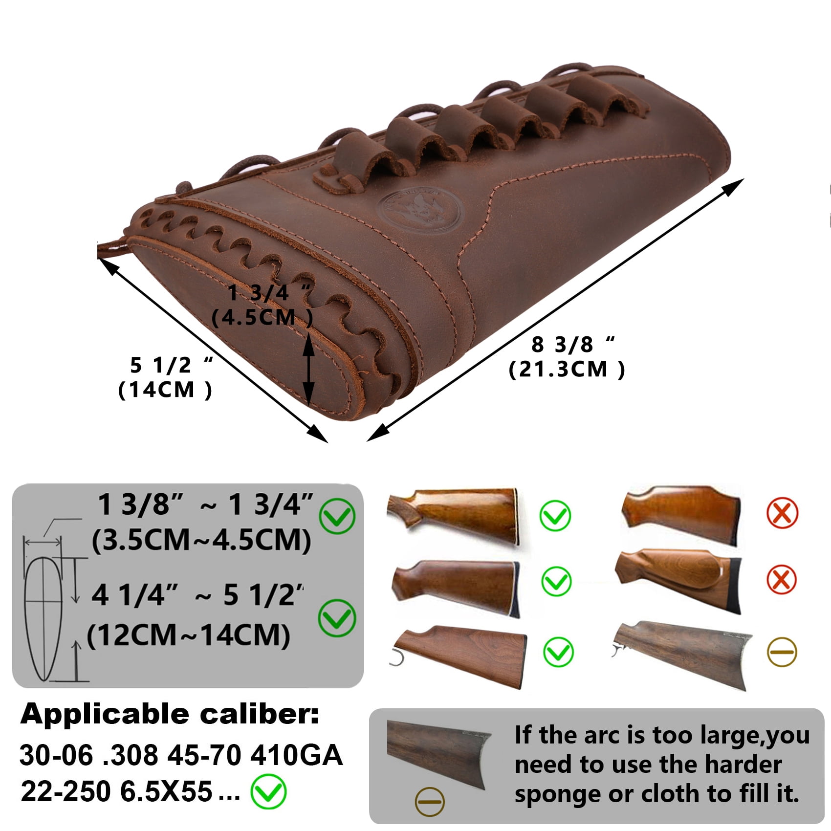 Leather Rifle Buttstock Cover Sleeve with Rifle Ammo Holder .308 .45/70 .40/65 410 .22-250 for Left Handed