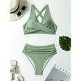 thumbnail image 3 of MSJUHEG Bikinis Set,Crisscross Tie Back Bathing Suit,Floral Swimsuits for Women,Ribbed Swimsuit for Women,Bikini Sets for Women,Tummy Control Swimsuits for Women, Mint Green 2XL, 3 of 4