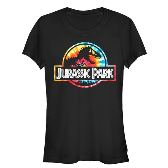 Junior's Jurassic Park Groovy Tie-Dye Logo  Graphic Tee Black 2X Large