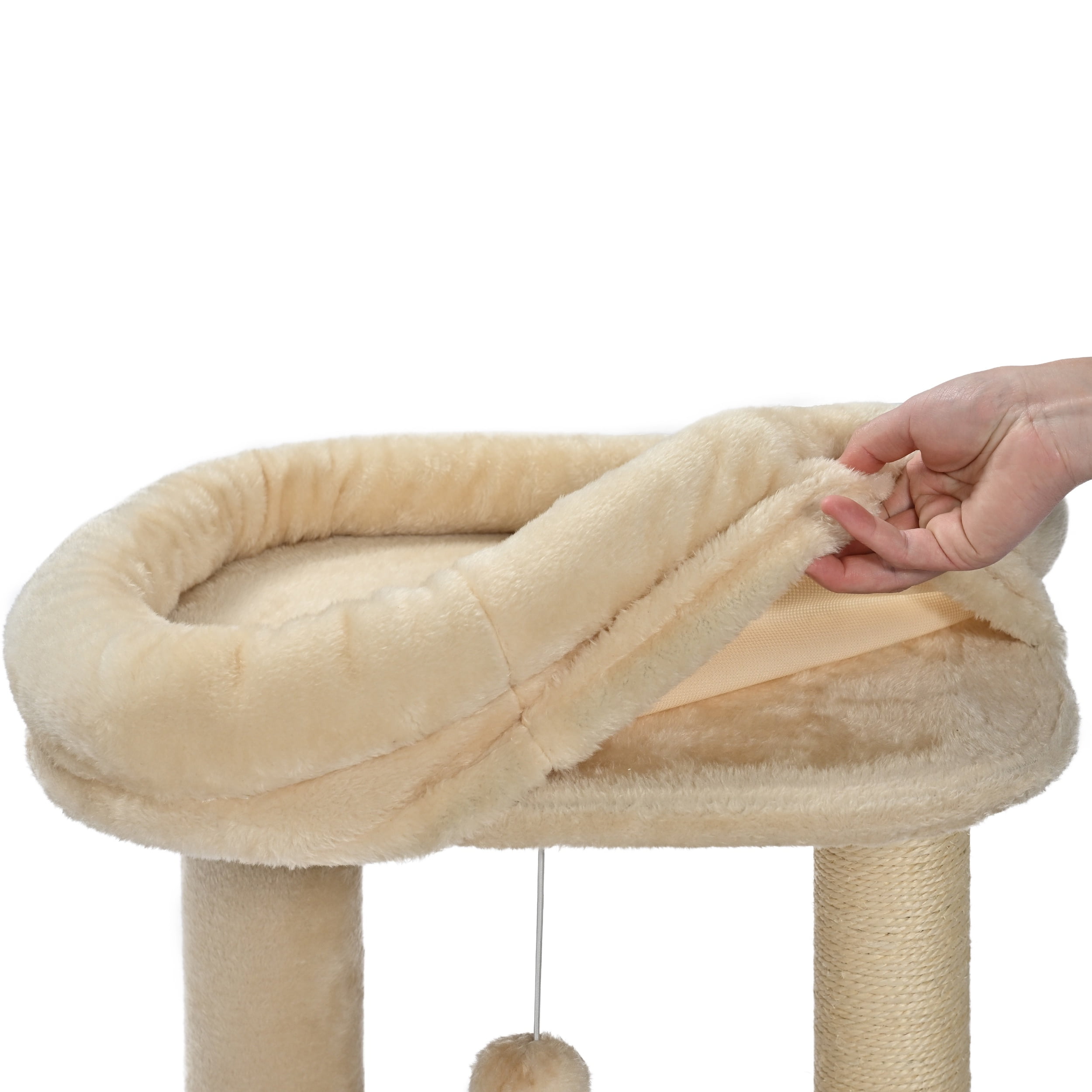 Vibrant Life Double-Post Cat Scratching Post with 2-Level Track Ball, Beige