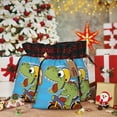 thumbnail image 6 of Rocae Dinosaur Riding a Motorcycle Print Christmas Drawstring Linen Gift Bag with Drawstrings Treat Bag Goody Present Bags for Christmas Party Favor, 6 of 8