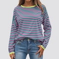 thumbnail image 2 of Godom Womens Tops Long Sleeve Shirts Round Neck Loose Casual Blouses Stripes Tshirts, 2 of 6