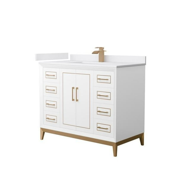 42 in. Marlena White Single Bathroom Vanity with White Cultured Marble Countertop Undermount Square Sink & Satin Bronze Trim