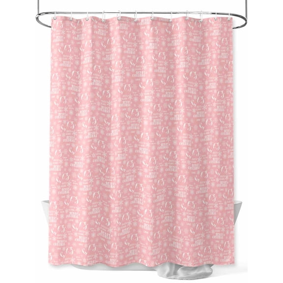 Pink White Christmas Extra Long Shower Curtain Set, Waterproof Shower Curtains for Bathroom, Xmas Winter Snowflake Washable Fabric Cloth Bath Curtain for Bathtub Decoration with Hooks 72x96 Inches