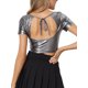thumbnail image 3 of INSPIRE CHIC Top Corto Metálico para Mujeres con Cuello Cuadrado y Manga Corta Brillante L Gris Oscuro, 3 of 6
