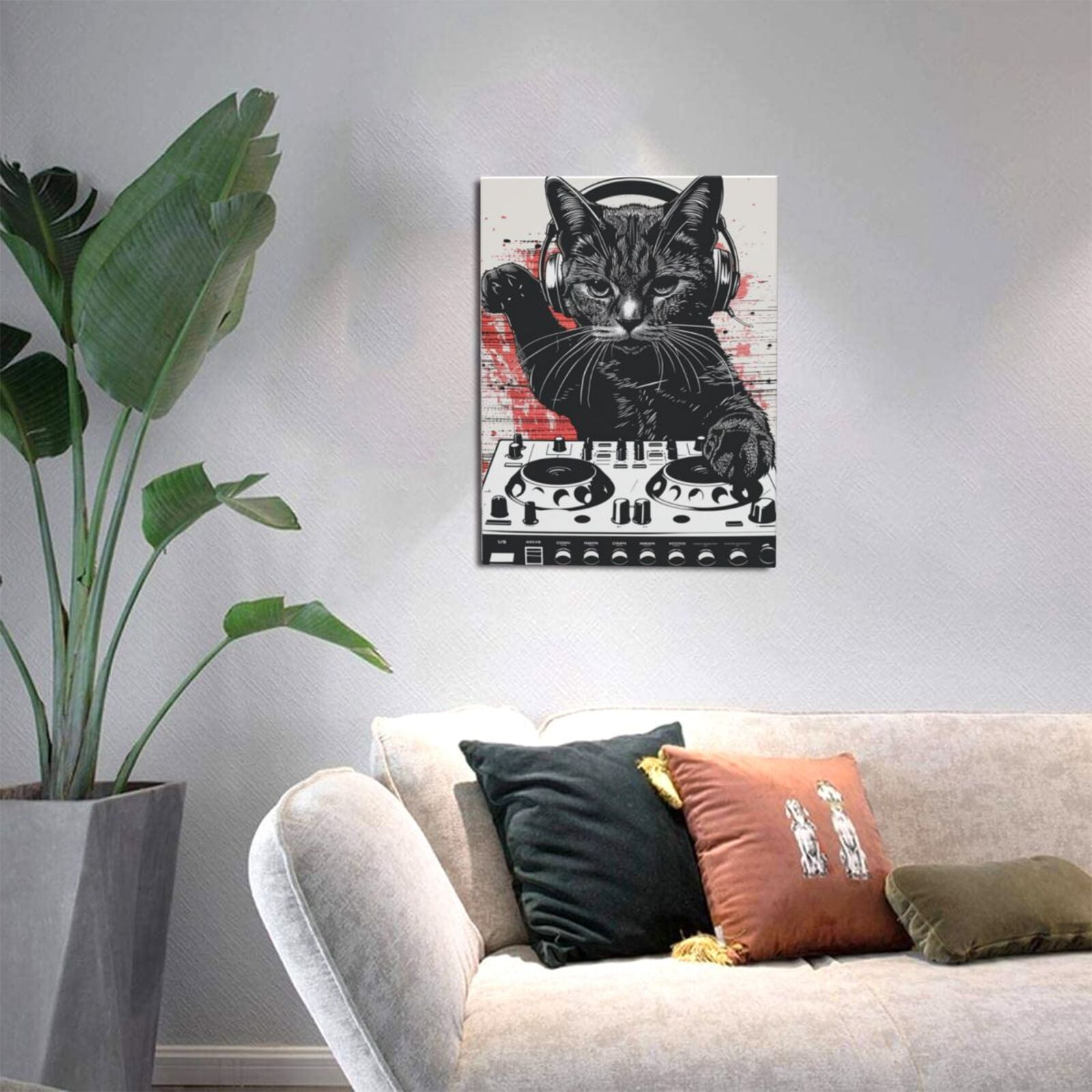12x16 inch Music Room Wall Decor Cat Playing Music Canvas Frameless Painting,Music Festival Wall Art Decor Prints Poster,Modern Art Cat Playing Music Decorative Paintings,Gift For Music Lover