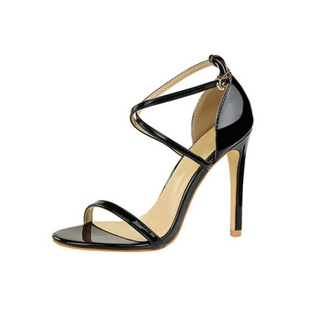 

Tenmix Womens Dress Sandal Open Toe High Heels Stiletto Heeled Sandals Ankle Strap Pumps Shoes Women Cross-strap Lightweight Black 11cm 7.5