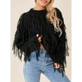 thumbnail image 3 of Arvbitana Women Knit Sweater Long Sleeve Pullover Crew Neck Tasseled Solid Color Tops Streetwear Loose Casual Fashion Cropped Tops, 3 of 9