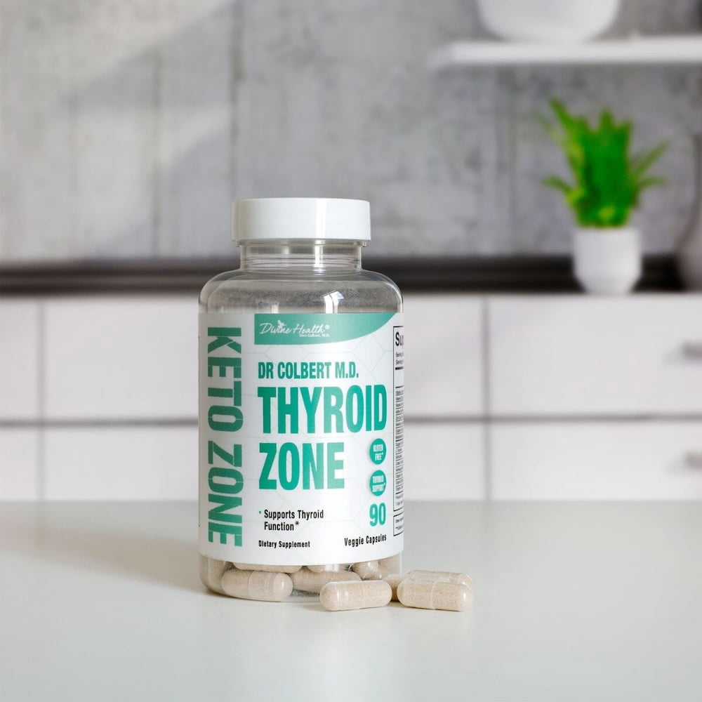 Dr.Colbert, MD Thyroid Zone | by Divine Health | Iodine | Zinc | Selenium | Schisandra | KSM-66 Ashwagandha | Organic Kelp | Bladderwrack | Vitamins A | D3 | B12 | 30 Day Supply | 90 Veggie Capsules