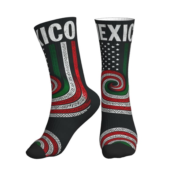 Athletic Socks Mexican America Flag Art Sport Running Calf Socks Crew Socks for Men Women