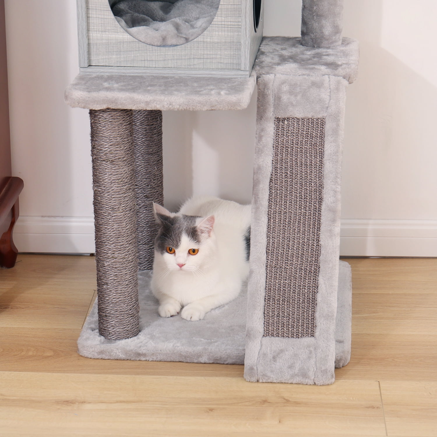 Kadyn 57" Cat Tree Condo, 4 Levels Platform Cat Tower for Large Cats with Fully Scratching Posts, Hammock, Padded Perch Cat Tower for Indoor, Gray Kadyn 57" Cat Tree Condo, 4 Levels Platform Cat Tower for Large Cats with Fully Scratching Posts, Hammock, Padded Perch Cat Tower for Indoor, Gray