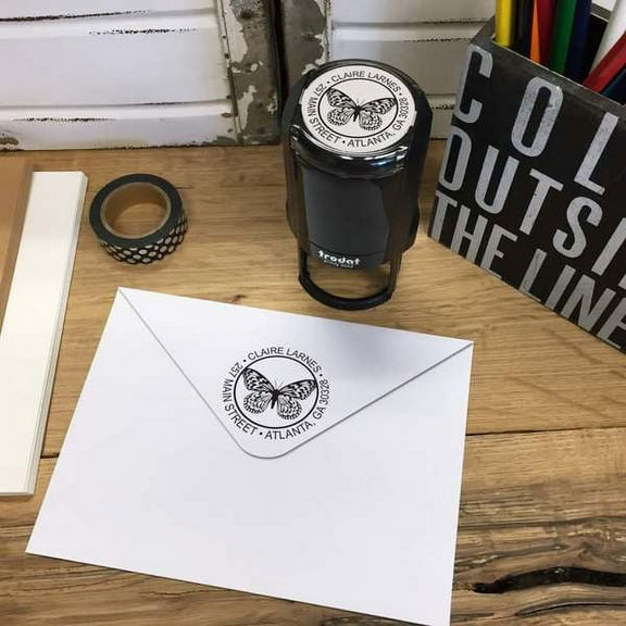 Personalized Round Self-Inking Rubber Stamp - Butterfly
