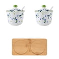 thumbnail image 1 of Hand Drawn Pattern Sugar Bowl With Lid, Ceramic Teacup Shape Sugar Pot, Coffee Accessories, Sugar Pourer, Kitchen Storage-Green Blue Plum-2 Set, 1 of 8