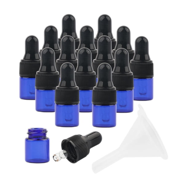 Cuentagotas de vidrio Yuyangstore 15 piezas con tapa Mini portátil 1 ml azul negro