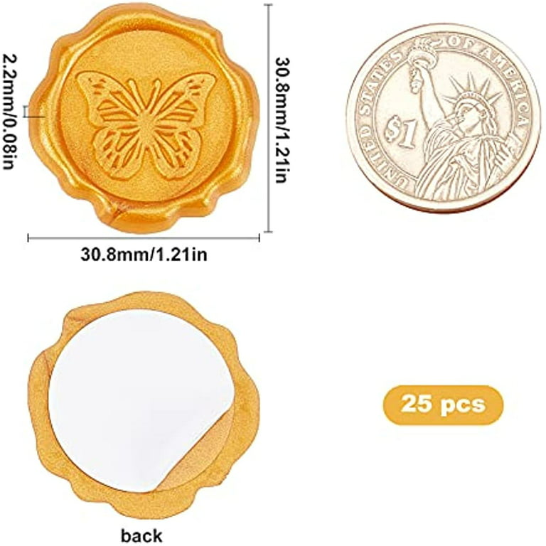 CRASPIRE 60pcs Adhesive Wax Seal Stickers Butterfly Wax Seal Stamp Stickers  Self Adhesive Gold Vintage Wax Seal Envelope Stickers for Wedding