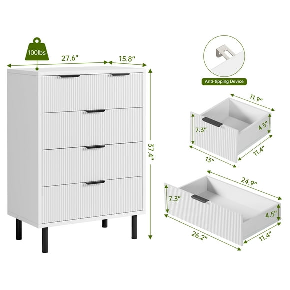 EDTara Commode Cannelée à 5 Tiroirs pour Chambre, Haute Commode Moderne avec Pattes en Métal, Armoire de Rangement en Bois Massif pour Salon, Couloir, Entrée, Bureau à Domicile
