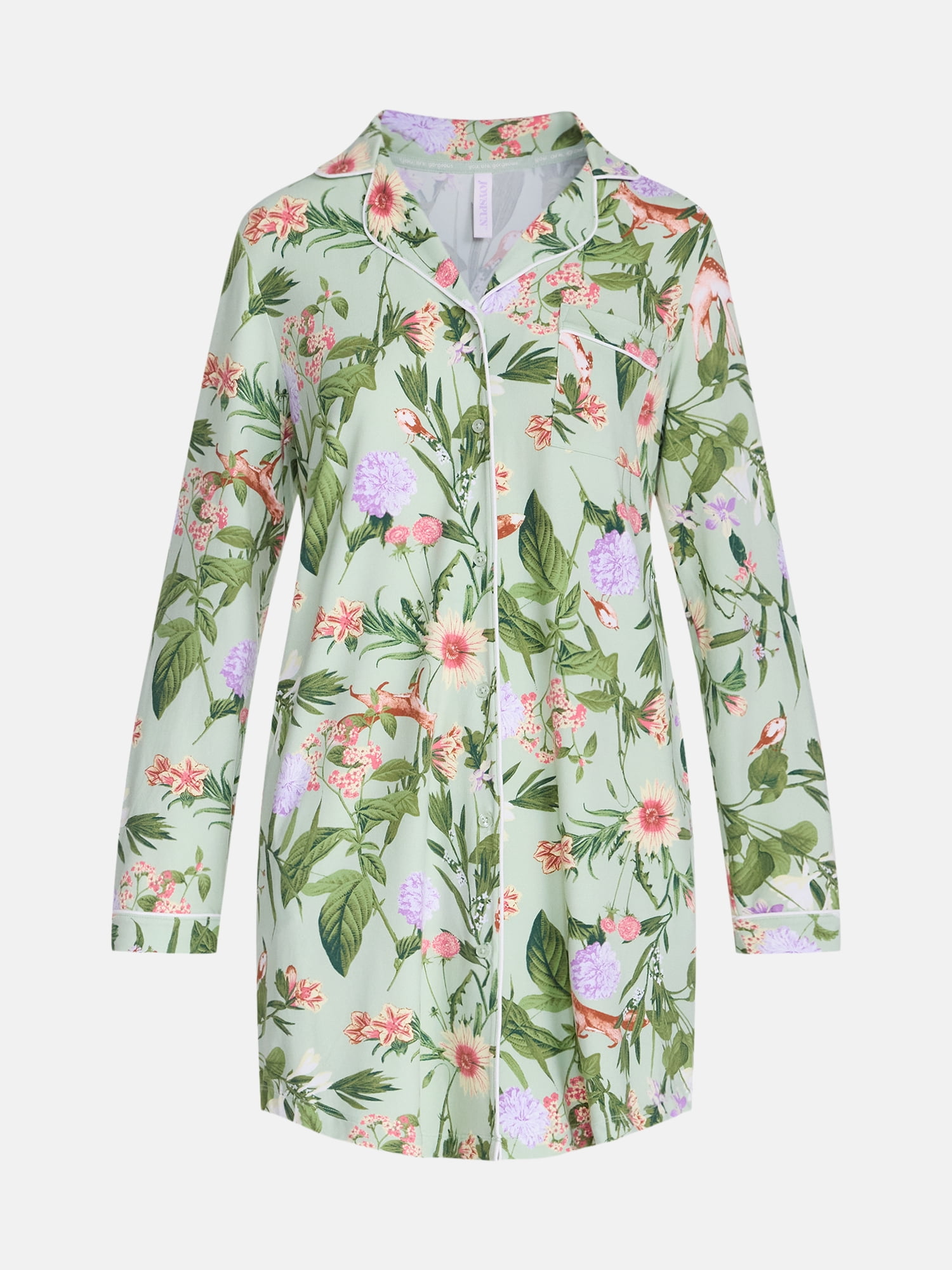 Joyspun Women's Dreamy Soft Collection Notch Collar Sleepshirt with Long Sleeves, Sizes XS-3X