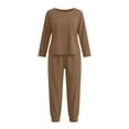 thumbnail image 4 of Inleife Women's Plus Size Solid Color Long Sleeve Lounge Set, Round Neck Top with Pocket and Cuffed Jogger Pajama Suit, 4 of 6