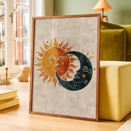 Celestial Sun Moon Wall Art Print With Boho Astrology And Neutral Spiritual Decor Unframed Paper Print